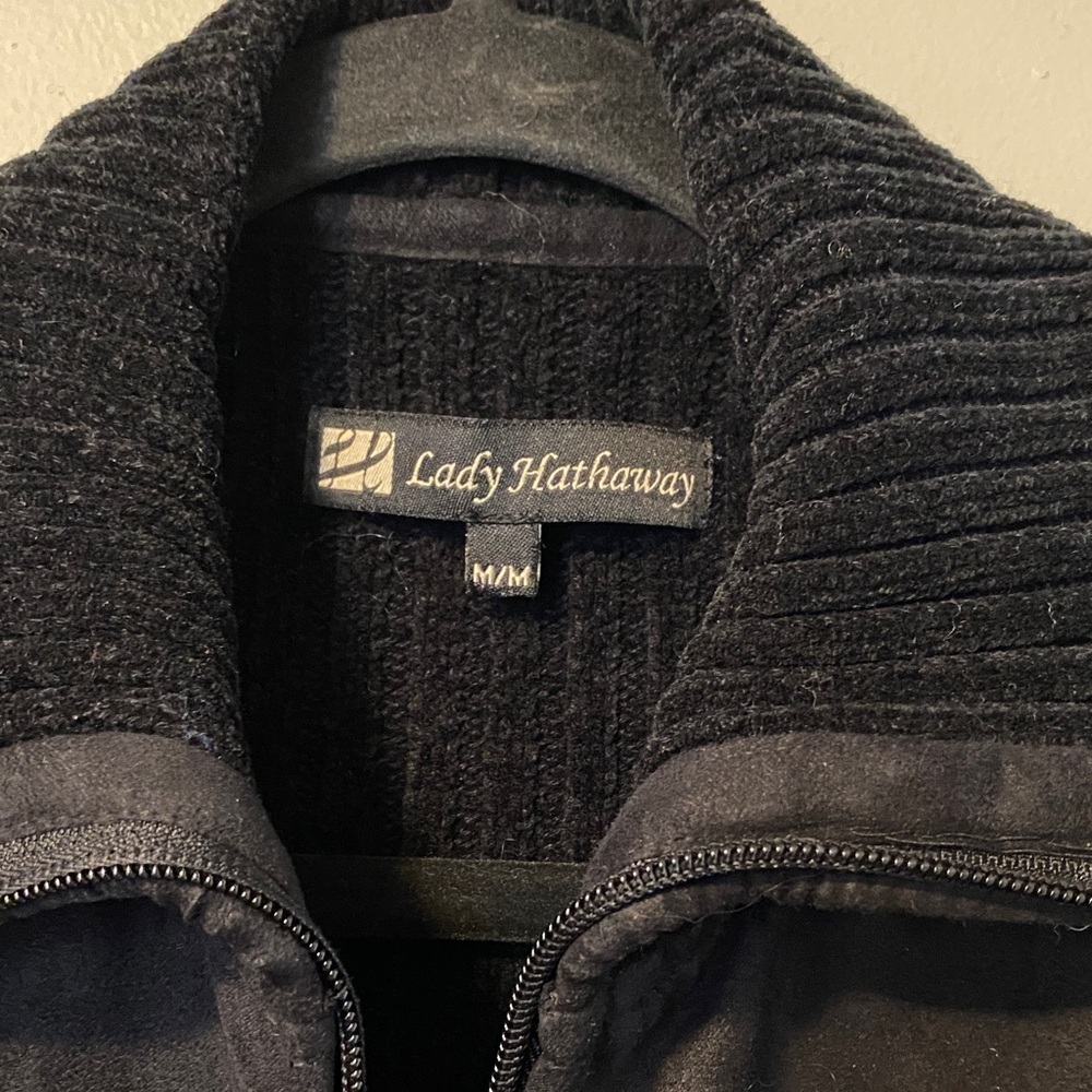Black Sweater with Fitted Design and Full-Length Zipper - Picture 2 of 5